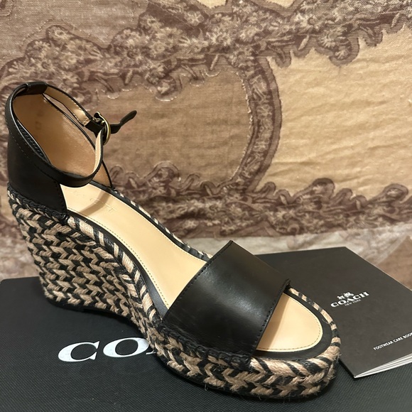 Brand new Coach wedge black leather heels - Picture 1 of 5